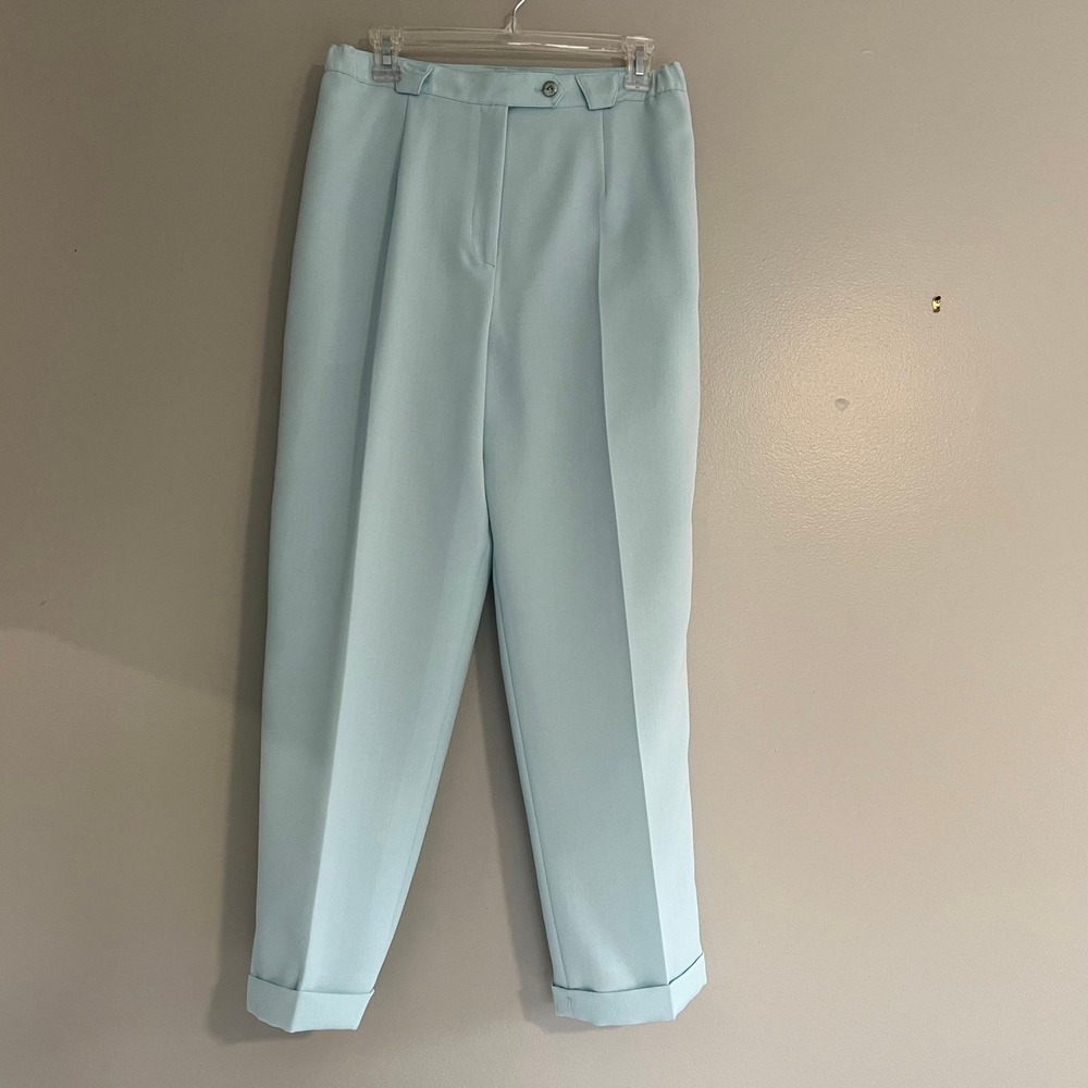Via Condotti Light Blue High Rise Pleated Cuffed Dress Pants Sz 8 pastel twee